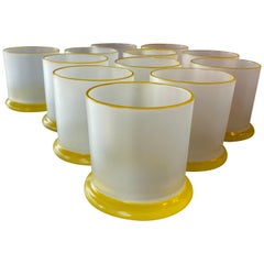 Set of 12 Vintage Frosted Yellow Glass Bar Cocktail Drinking Glasses Whiskey