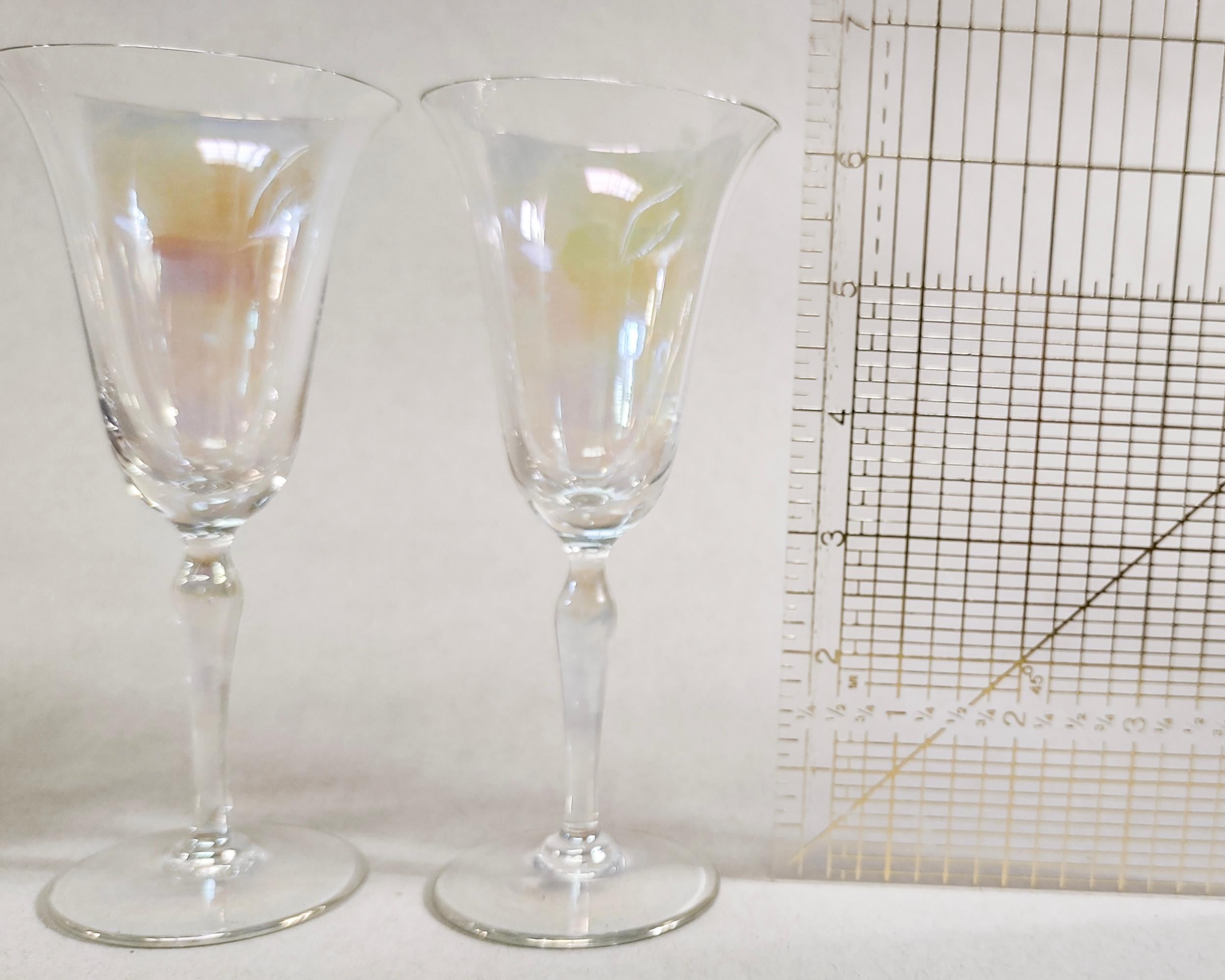 20th Century Set of 12 Vintage Hand Blown Iridescent Luster Tulip Wine Glasses 1930s For Sale