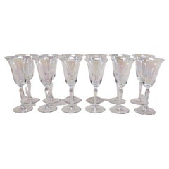 Set of 12 Vintage Hand Blown Iridescent Luster Tulip Wine Glasses 1930s