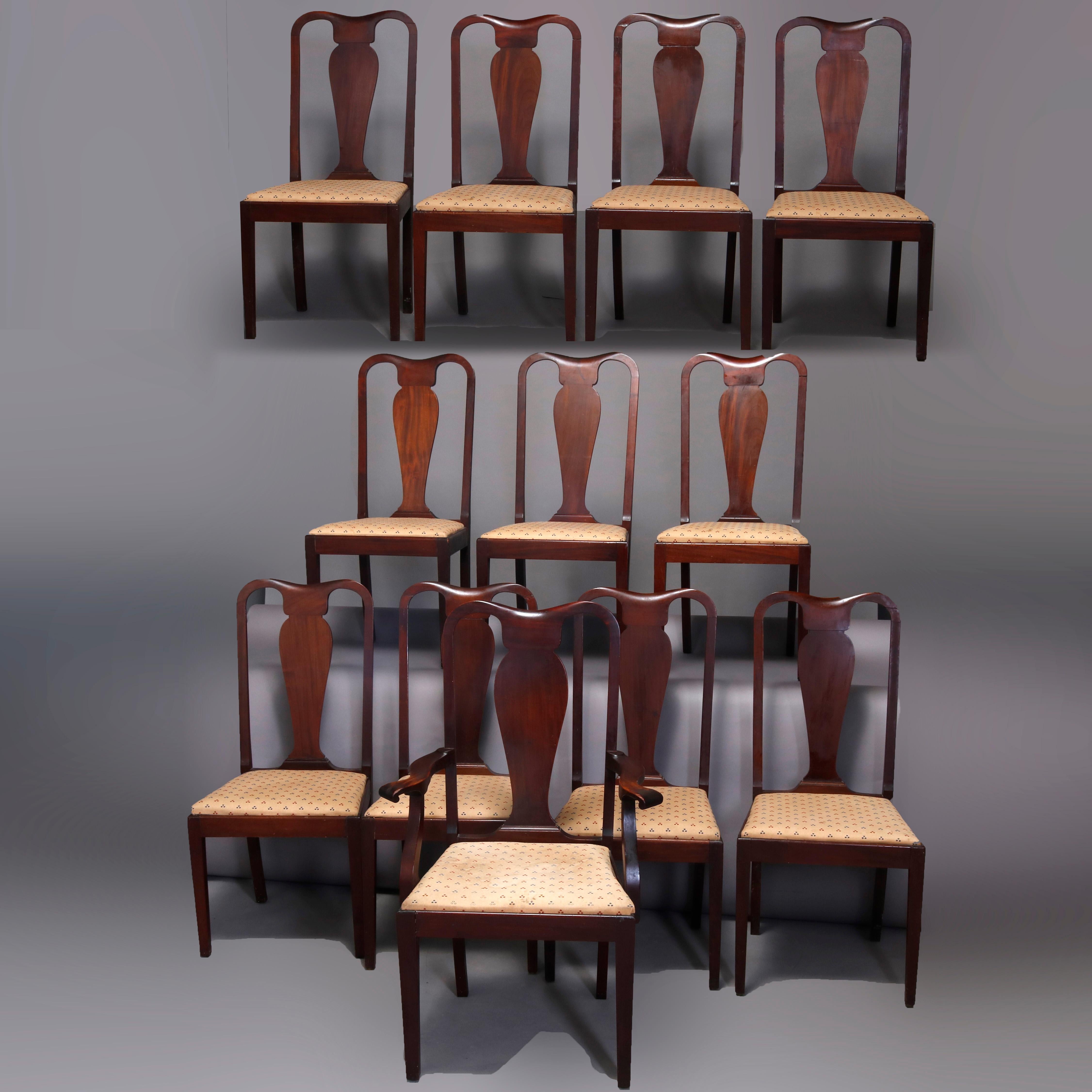Set of 12 Vintage Hepplewhite Style Slat Back Mahogany Dining Chairs, circa 1930 In Good Condition For Sale In Big Flats, NY