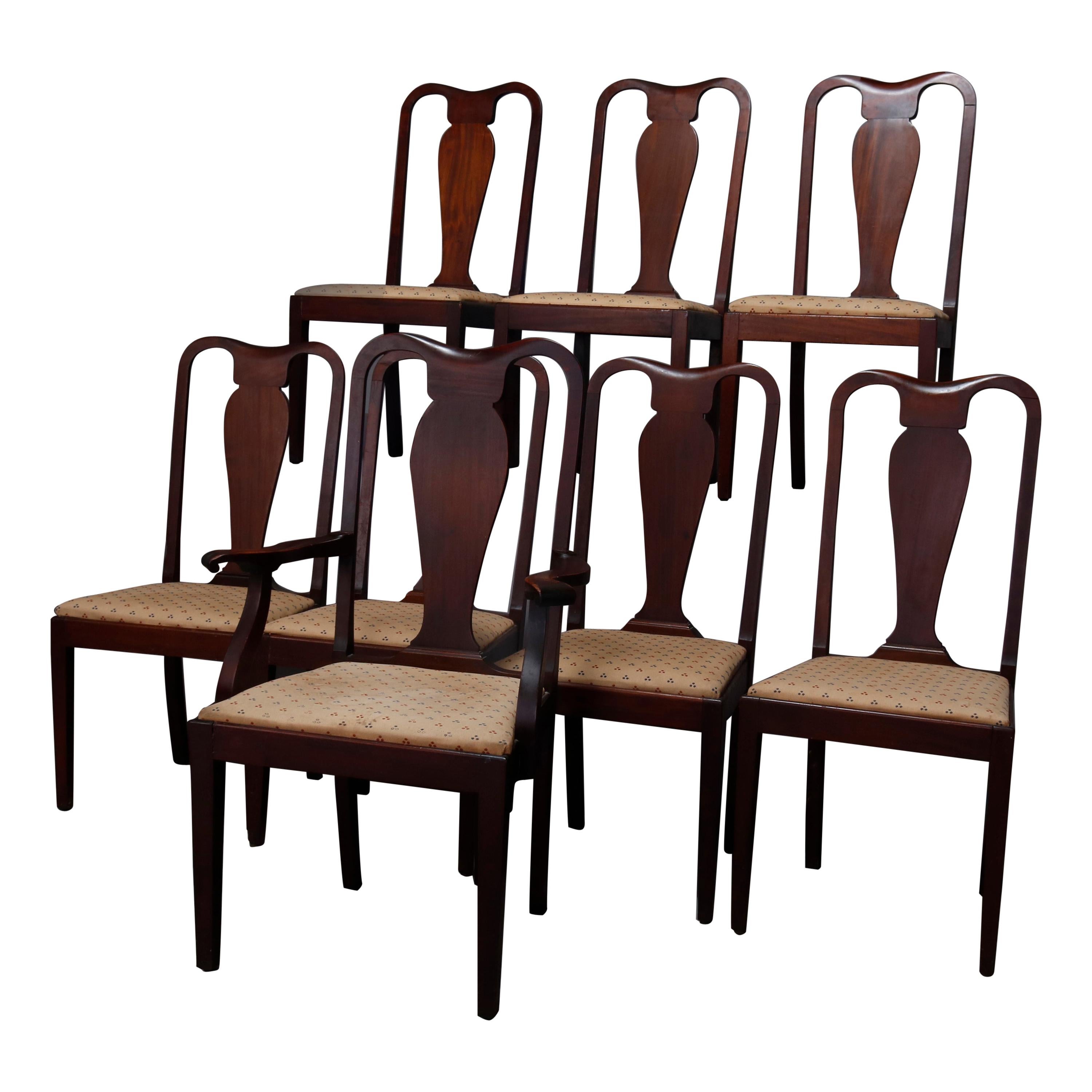 Set of 12 Vintage Hepplewhite Style Slat Back Mahogany Dining Chairs, circa 1930