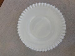 Set of 12 Vintage Milk Glass Chargers with Clear Fluted Edges