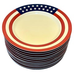 Set de 12 assiettes à salade ou à dessert en porcelaine, Vintage Ralph Lauren Hamptons Flag