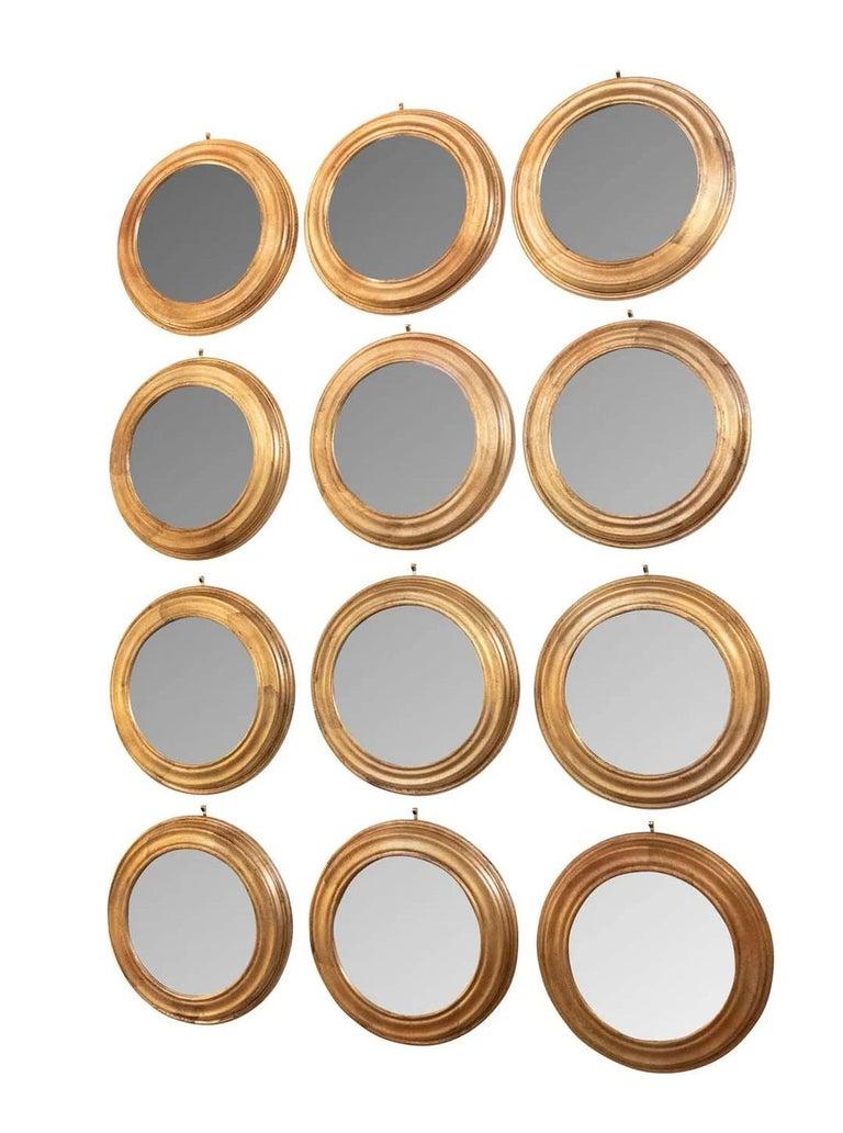 Set von 12 runden vergoldeten italienischen Vintage-Spiegeln, je Preis pro Stück (Hollywood Regency) im Angebot