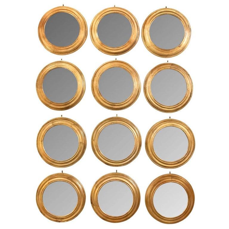 Set von 12 runden vergoldeten italienischen Vintage-Spiegeln, je Preis pro Stück im Angebot 1
