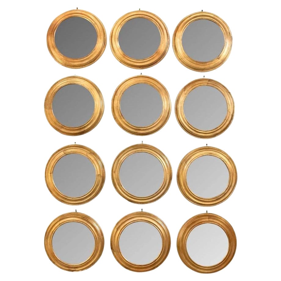 Set di 12 specchi rotondi dorati italiani d'epoca, prezzo unitario