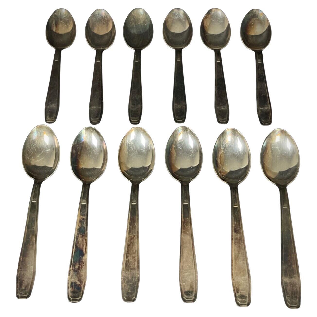 Set of 12 Vintage Silver-Plated Soup Spoons – French BB Hallmark - 2Y403