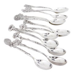 Set of 12 Vintage Tiffany & Co. Sterling Silver 'Floral' Pattern Demitasse Spoon
