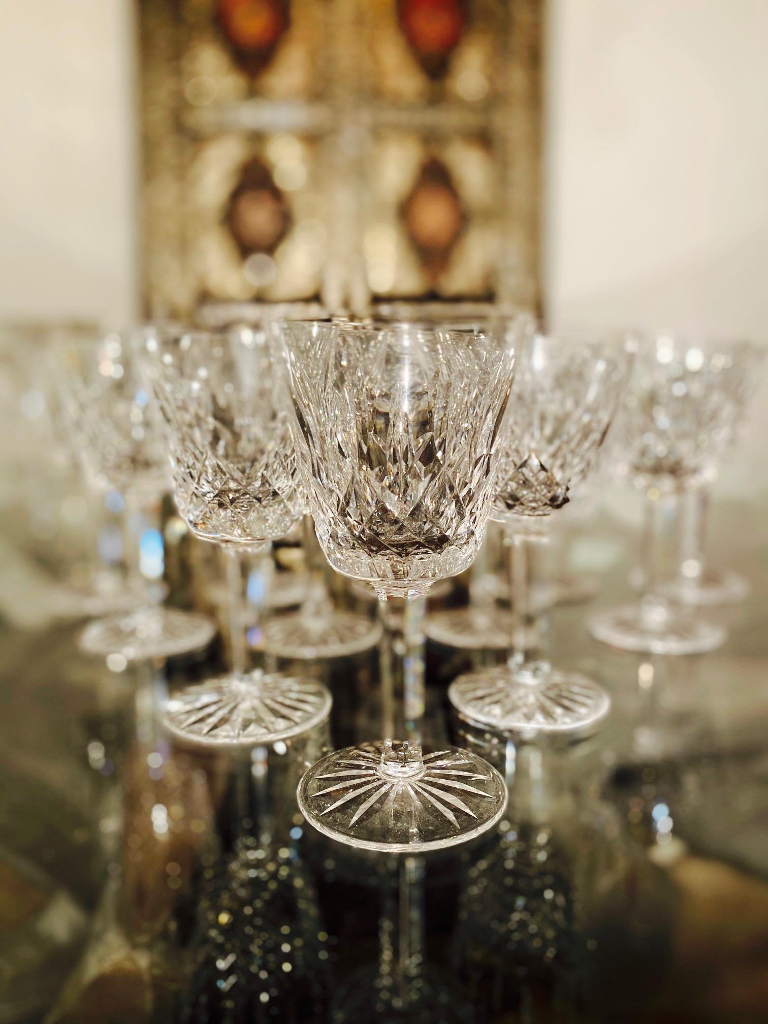 Regency Set of 12 Vintage Waterford Crystal Lismore Wine Glasses, Germany, circa 1990s
