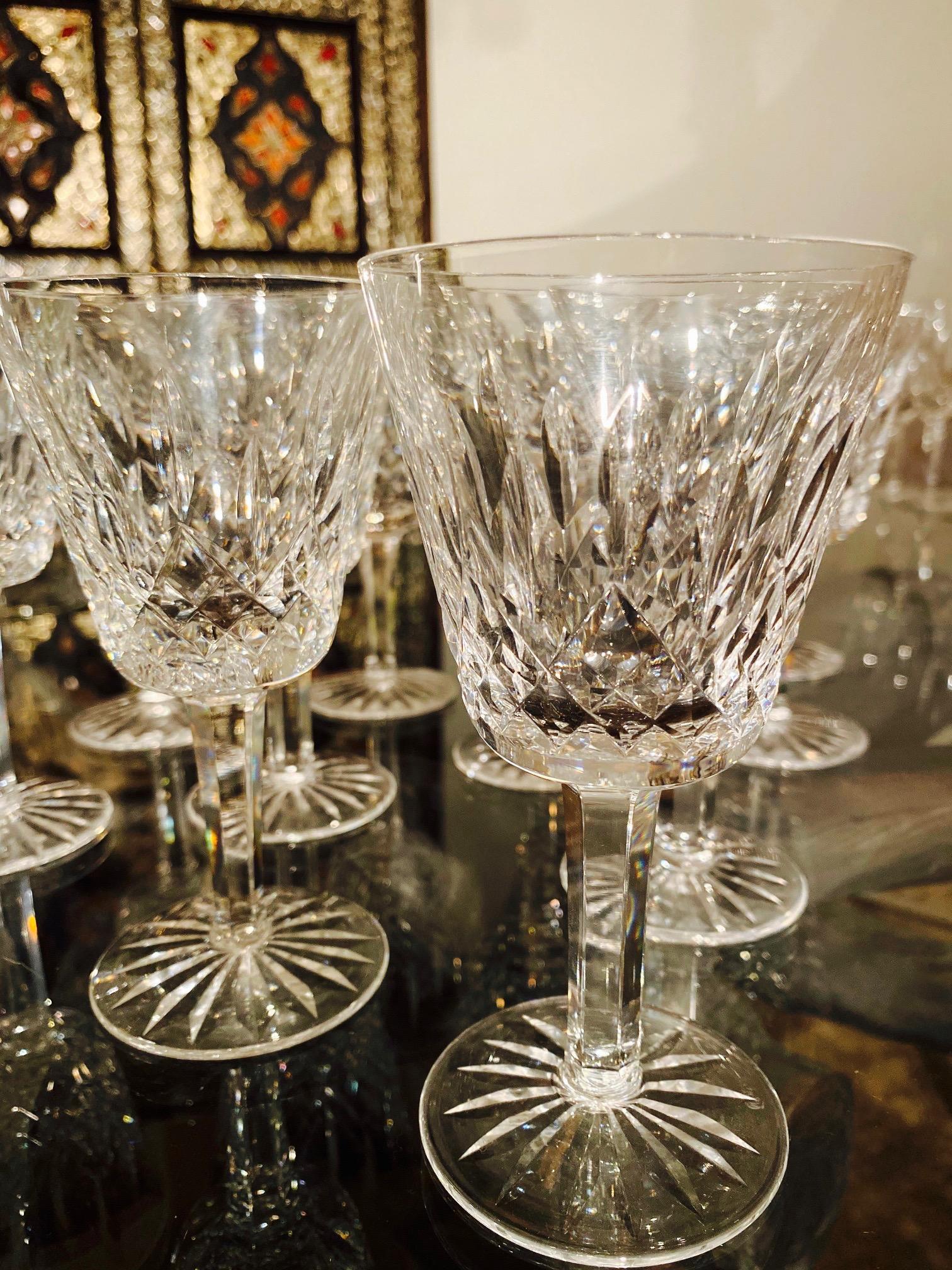 Hand-Crafted Set of 12 Vintage Waterford Crystal Lismore Wine Glasses, Germany, circa 1990s