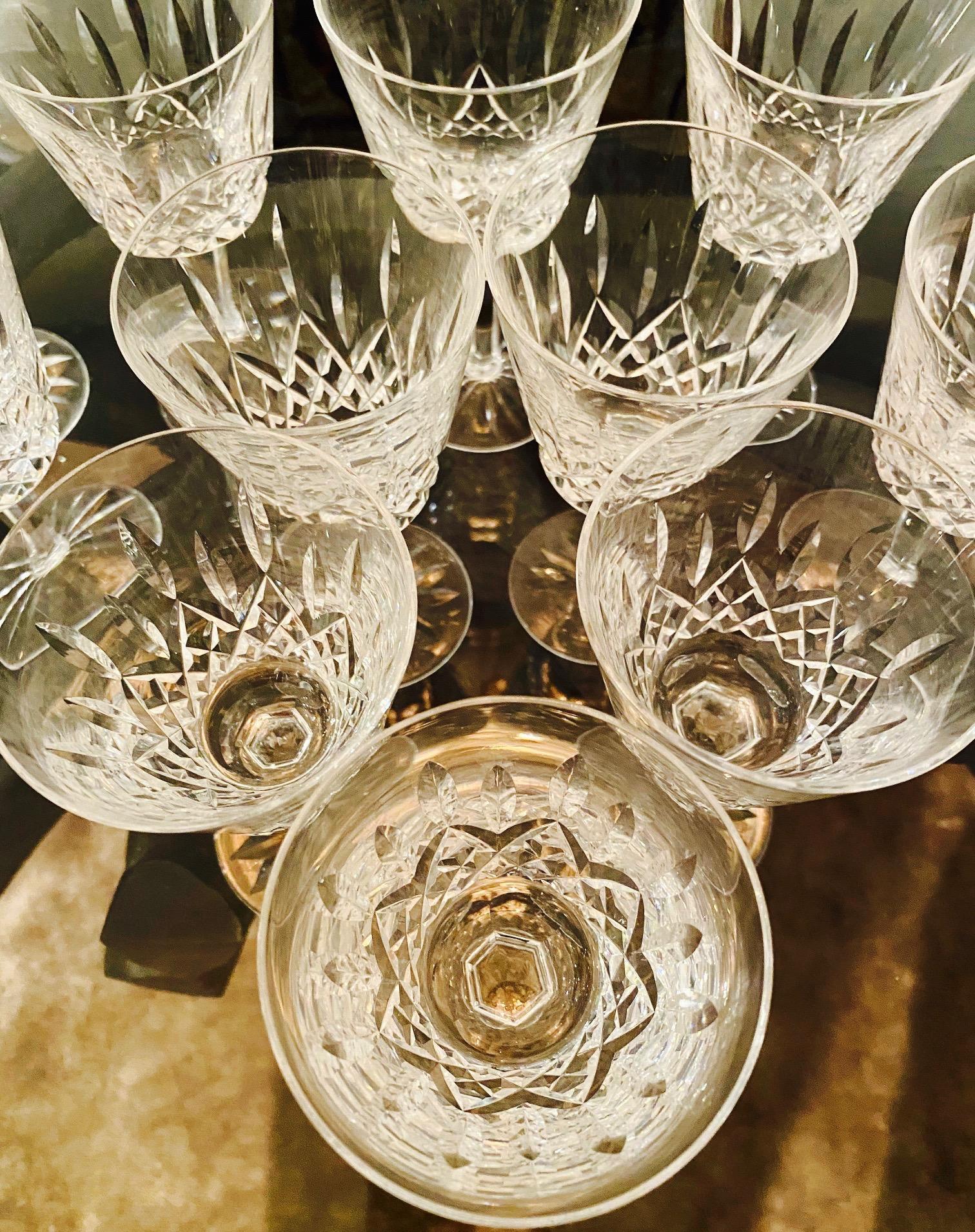 Set of 12 Vintage Waterford Crystal Lismore Wine Glasses, Germany, circa 1990s In Excellent Condition In Fort Lauderdale, FL