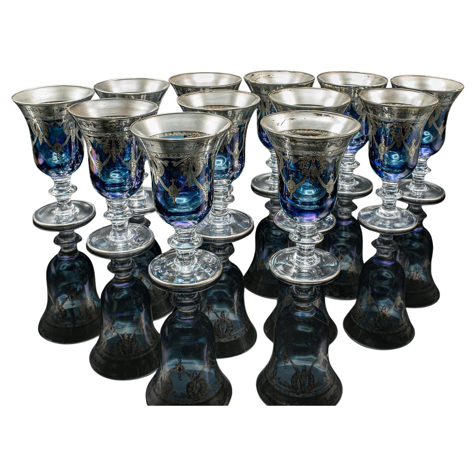 Set Of 12 Vintage Wine Goblets, Italian, Handmade, Champagne Glasses, Liqueurs