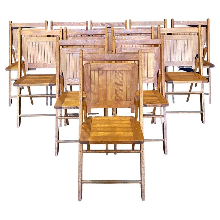 Set of 12 Vintage Wooden Stackable Folding Chairs from Paris