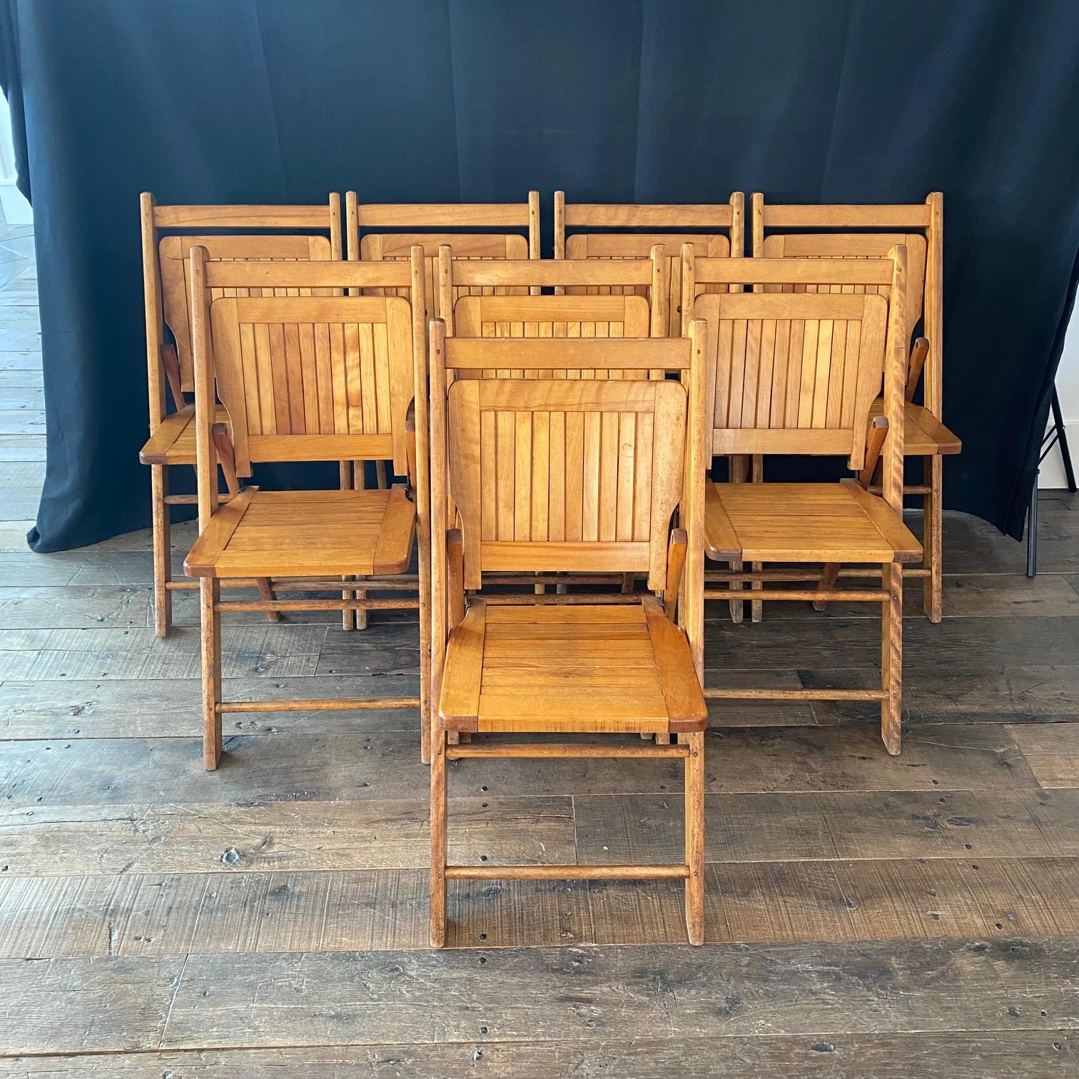 Set of 12 Vintage Wooden Stackable Folding Chairs Marked Paris 10