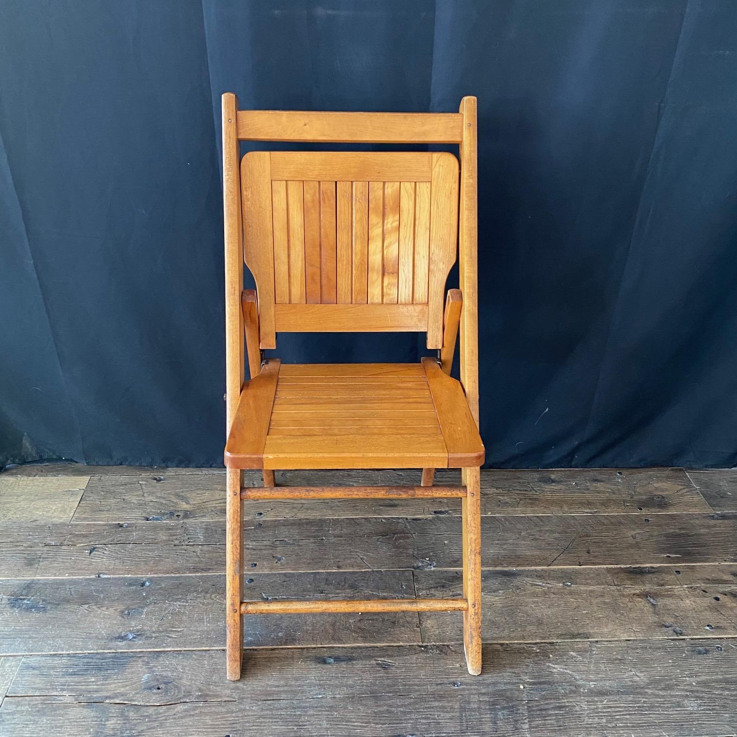 Set of 12 Vintage Wooden Stackable Folding Chairs Marked Paris In Good Condition For Sale In Hopewell, NJ