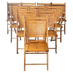 Set of 12 Vintage Wooden Stackable Folding Chairs Marked Paris