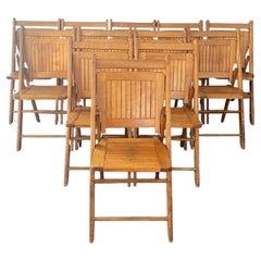 Set of 12 Vintage Wooden Stackable Folding Chairs Marked Paris
