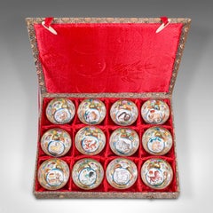 Set of 12 Vintage Zodiac Cups, Chinese, Ceramic Miniature Dish, Kung Fu Teacup