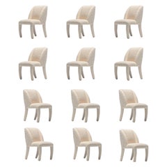 Set of 12 Vladimir Kagan for Directional Dining Chairs in Ivory White Bouclé