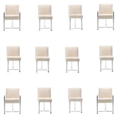 Set of 12 Vladimir Kagan for Kagan-Dreyfuss Steel Dining Chairs in Ivory Bouclé