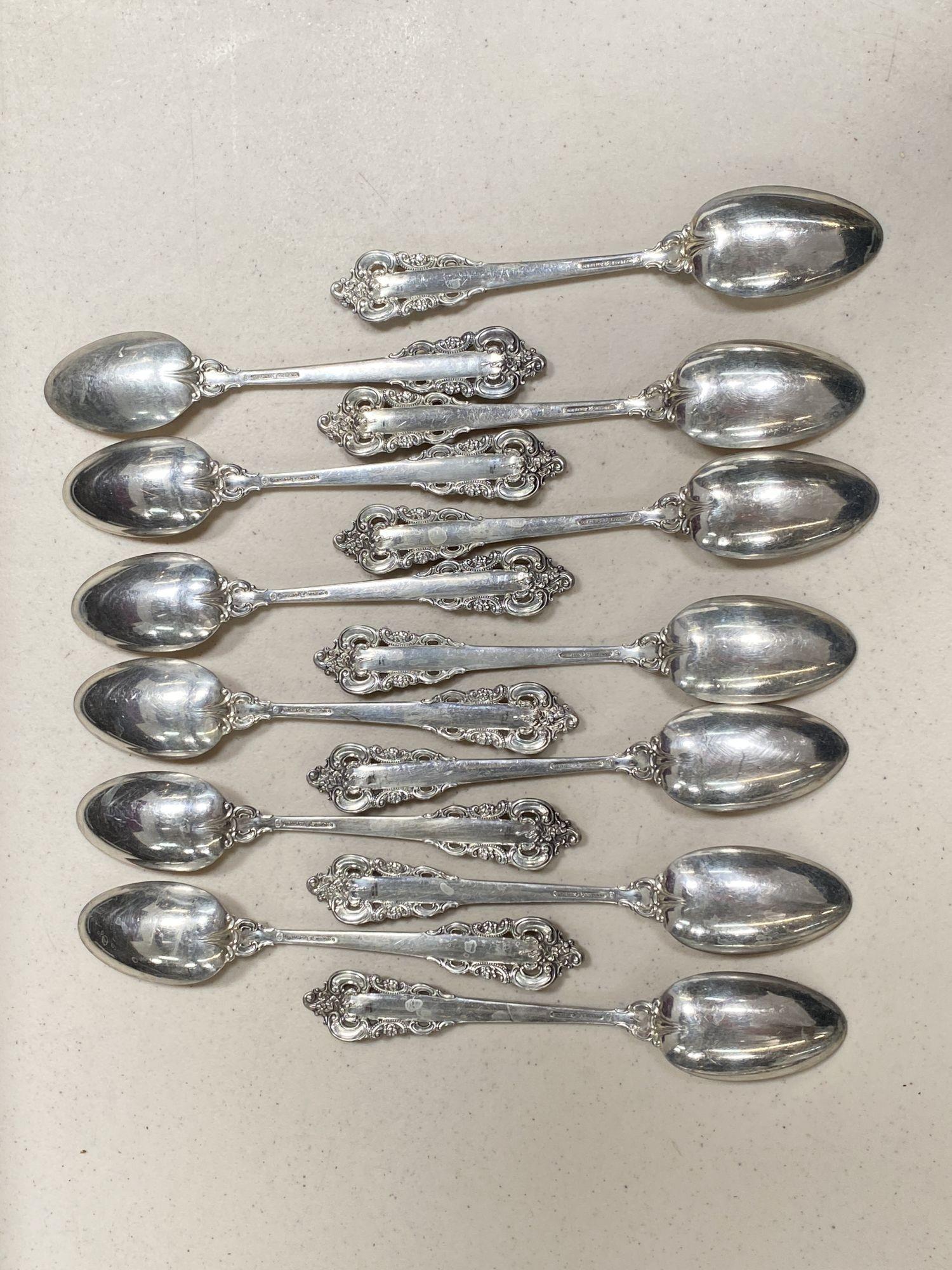 Mid-20th Century Set of 12 Wallace Grande Baroque Sterling Silver Flatware with Orignal Canteen For Sale