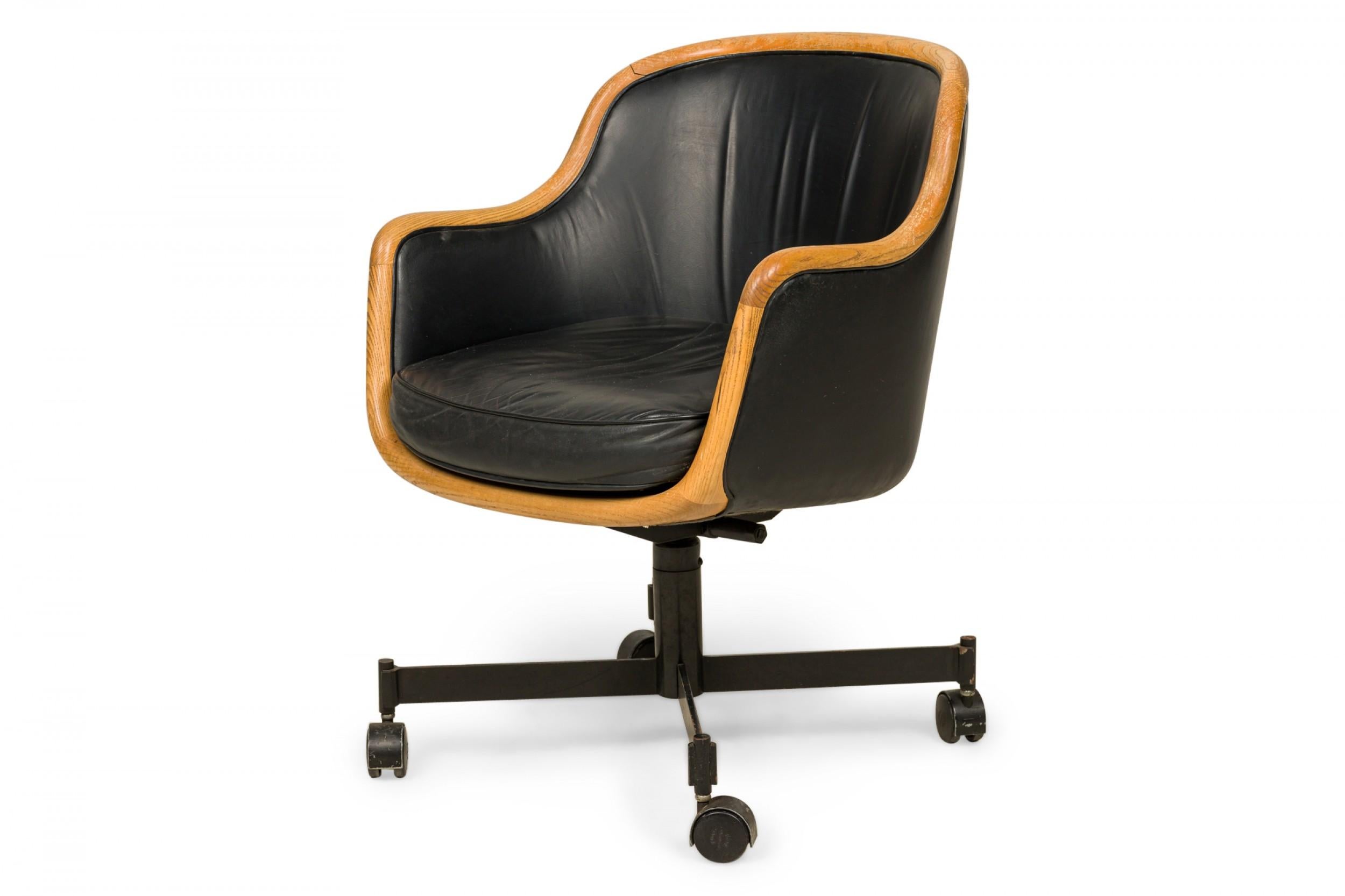 Mid-Century Modern Set of 12 Ward Bennett for Brickel Associates Ash and Black Leather For Sale