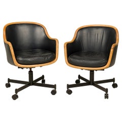 Used Set of 12 Ward Bennett for Brickel Associates Ash and Black Leather
