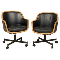 Set of 12 Ward Bennett for Brickel Associates Ash and Black Leather