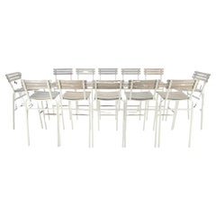 Set of 12 Weathered TEAK & Aluminum Outdoor Bar Stools Made in Italy