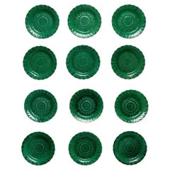 Set of 12 Wedgwood Green Majolica Aesthetic Movement Sunflower Plates