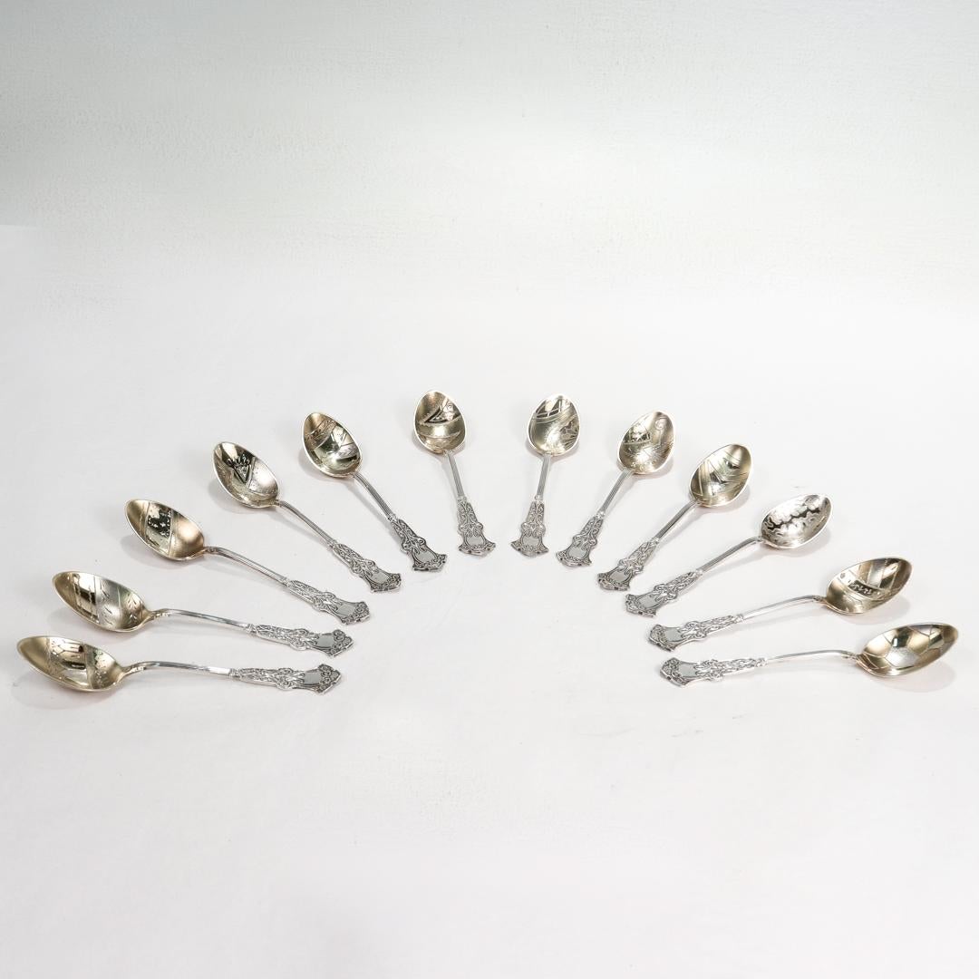 Set of 12 Whiting Alhambra Sterling Silver Aesthetic Movement Demitasse Spoons For Sale 5