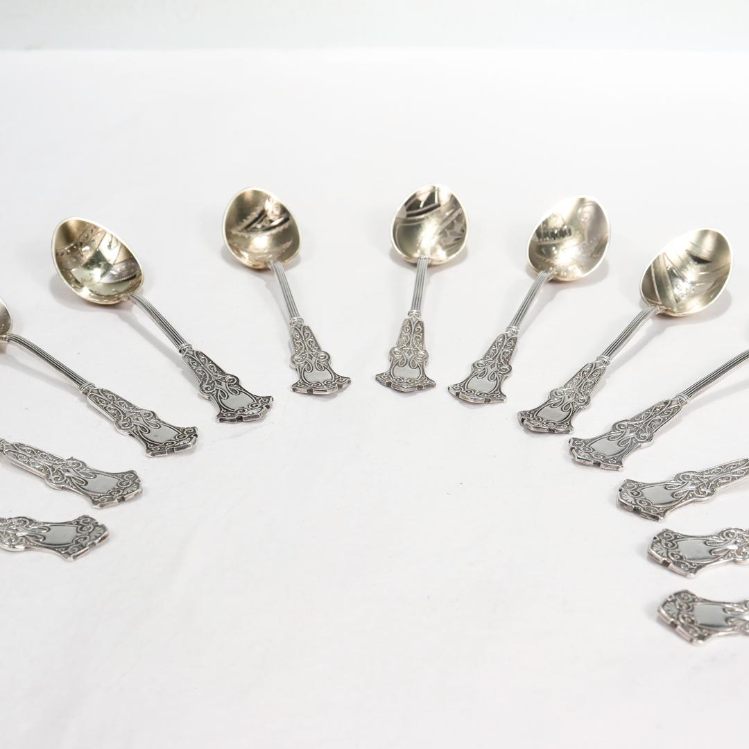Set of 12 Whiting Alhambra Sterling Silver Aesthetic Movement Demitasse Spoons For Sale 6