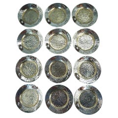 Ensemble de 12 motifs de beurre japonais de Whiting en métal mélangé martelé à la main