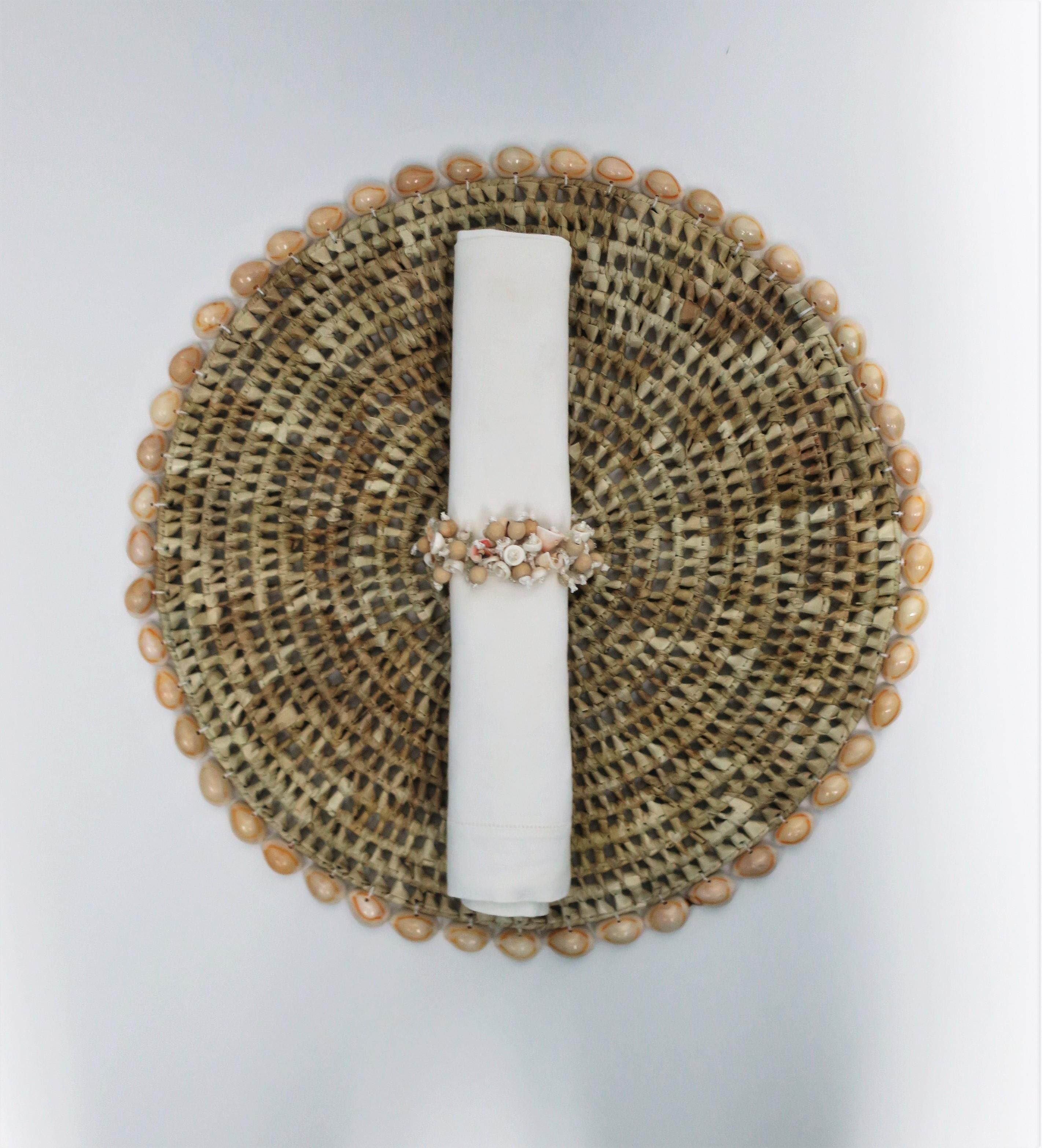 Shell Seashell and Wicker Placemats or Dinner Plate Chargers, Set of 12