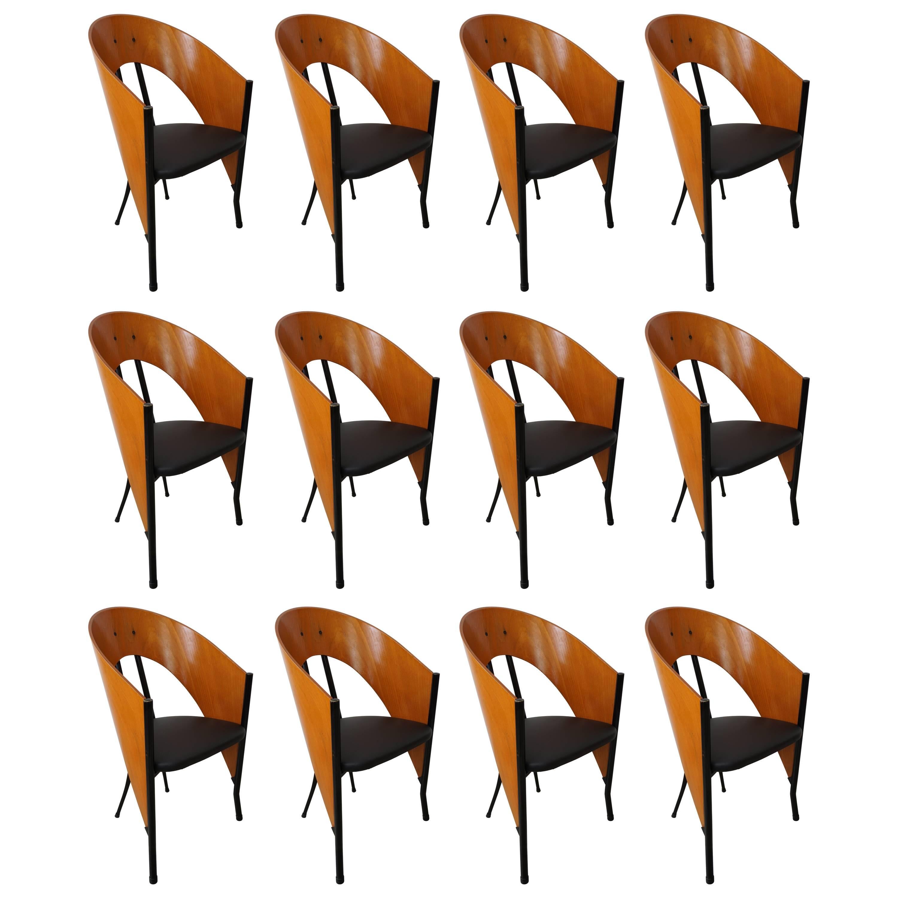 Set of 12 Wooden and Metal Italian Design Dining Armchairs