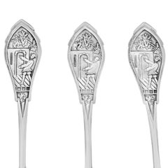 Set of 12 Woods & Hughes Celestial Pattern Sterling Ice Cream Spoons