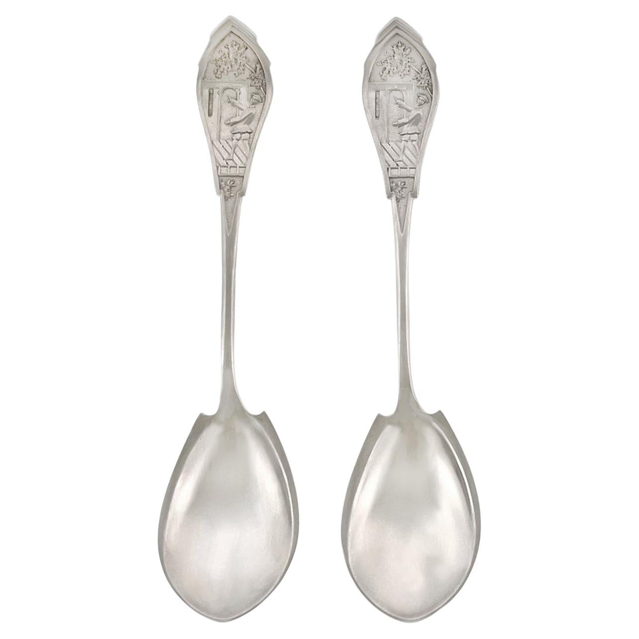 Lot de 12 cuillères à glace en sterling de Wood & Hughes à motif céleste