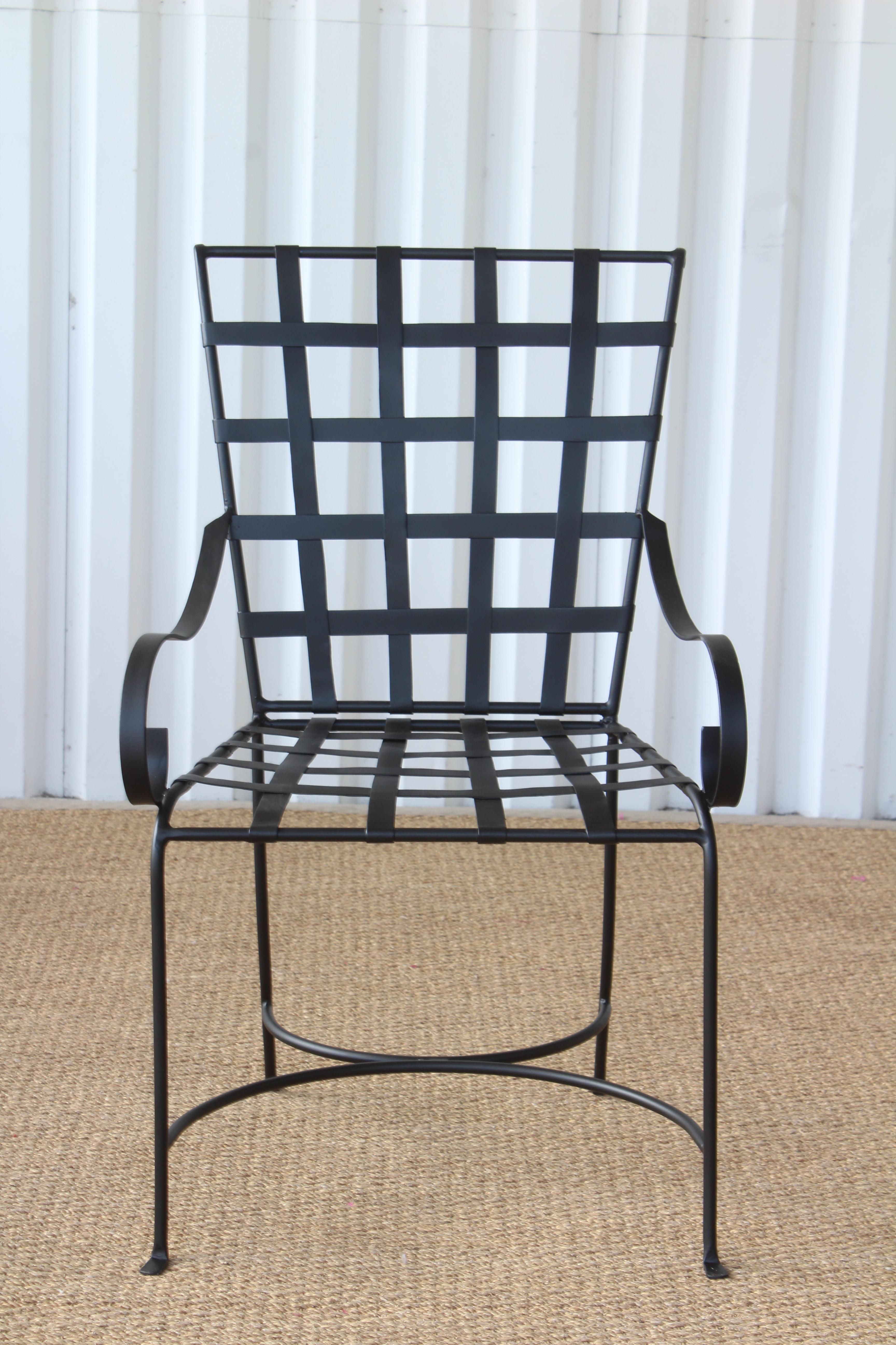 Set of twelve vintage iron garden chairs, Italy, 1950s. In the style of Mario Papperzini for Salterini. The set has been restored with new black powder coating. Excellent condition. Sold as a set of twelve.