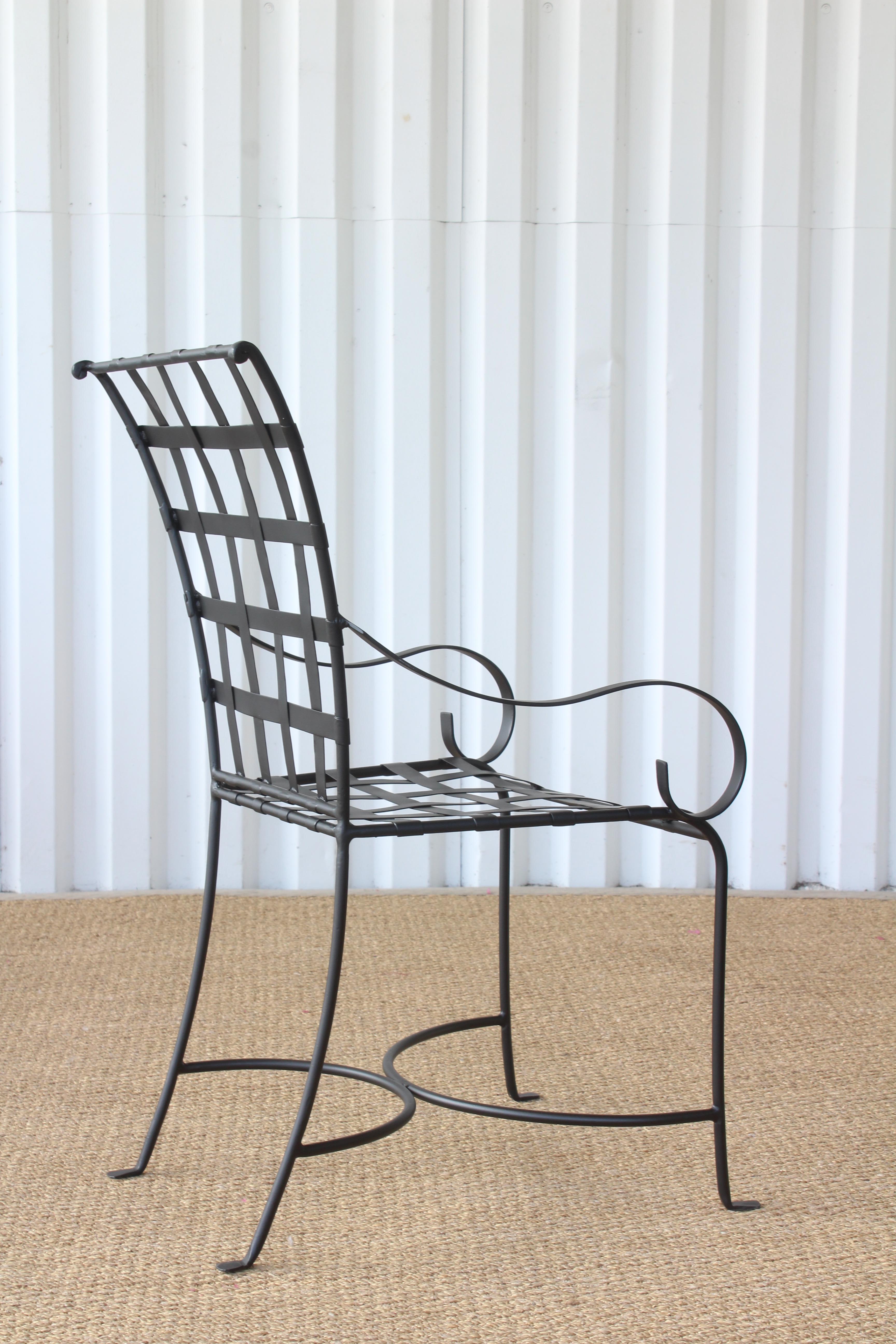 Powder-Coated Set of 12 Wrought Iron Chairs in the Style of Mario Papperzini, Italy, 1950s