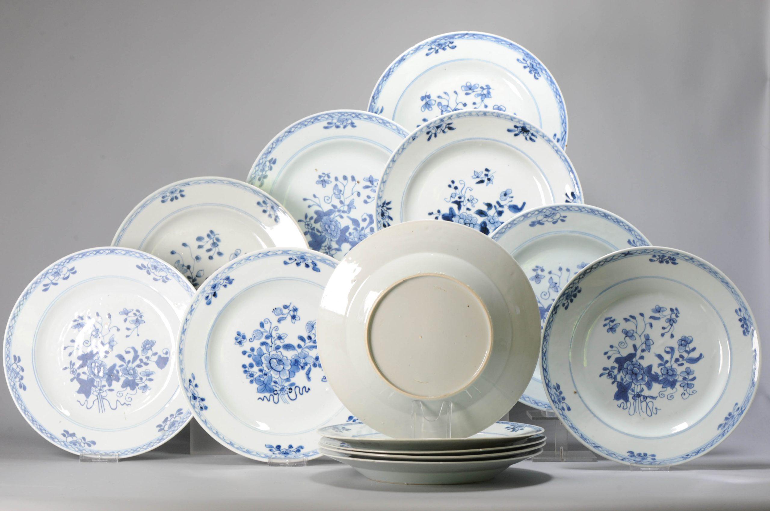 A very nicely decorated Set of 13 dishes in Blue and white with a lovely and high quality floral scene

Additional information:
Material: Porcelain & Pottery
Color: Blue & White
Region of Origin: China
Emperor: Kangxi (1661-1722), Yongzheng