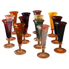 Set of 13 Baldwin & Guggisberg Nonfoux Hand-Blown Multicolor Champagne Flutes