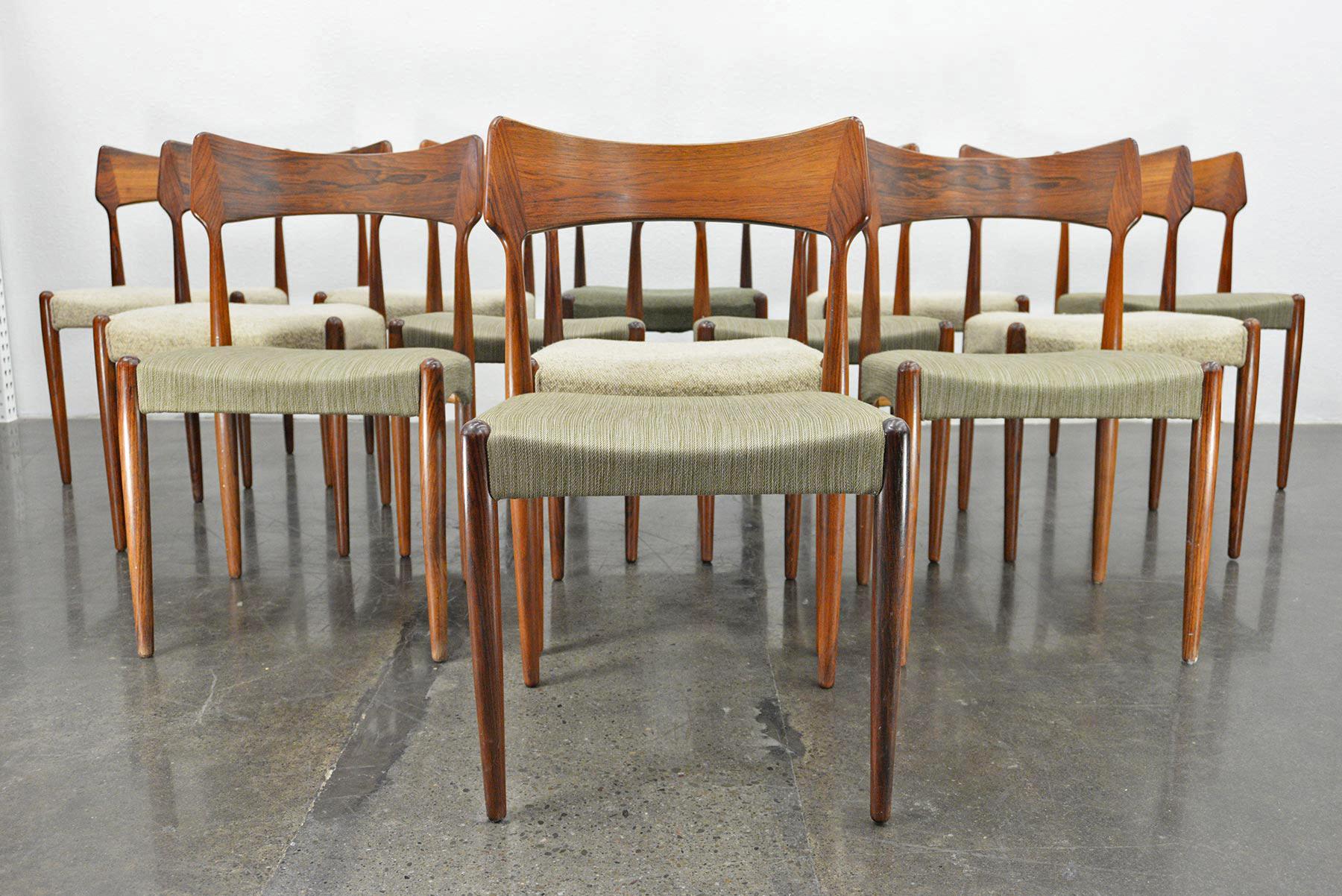 Danish Set of 13 Bernhard Pedersen + Søn Rosewood Dining Chairs