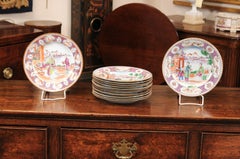 Set of 13 Chinese Export Famille Rose Mandarine Plates, Late 18th Century