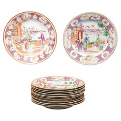 Juego de 13 Platos Mandarina de Exportación China Famille Rose, Finales del Siglo XVIII