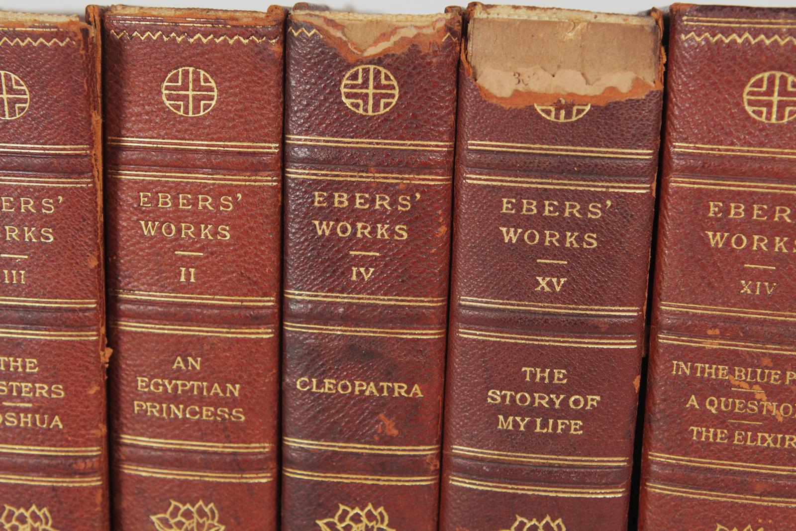 American Set of 13 Georg Ebers Works Leather Bound Books, 19th Century