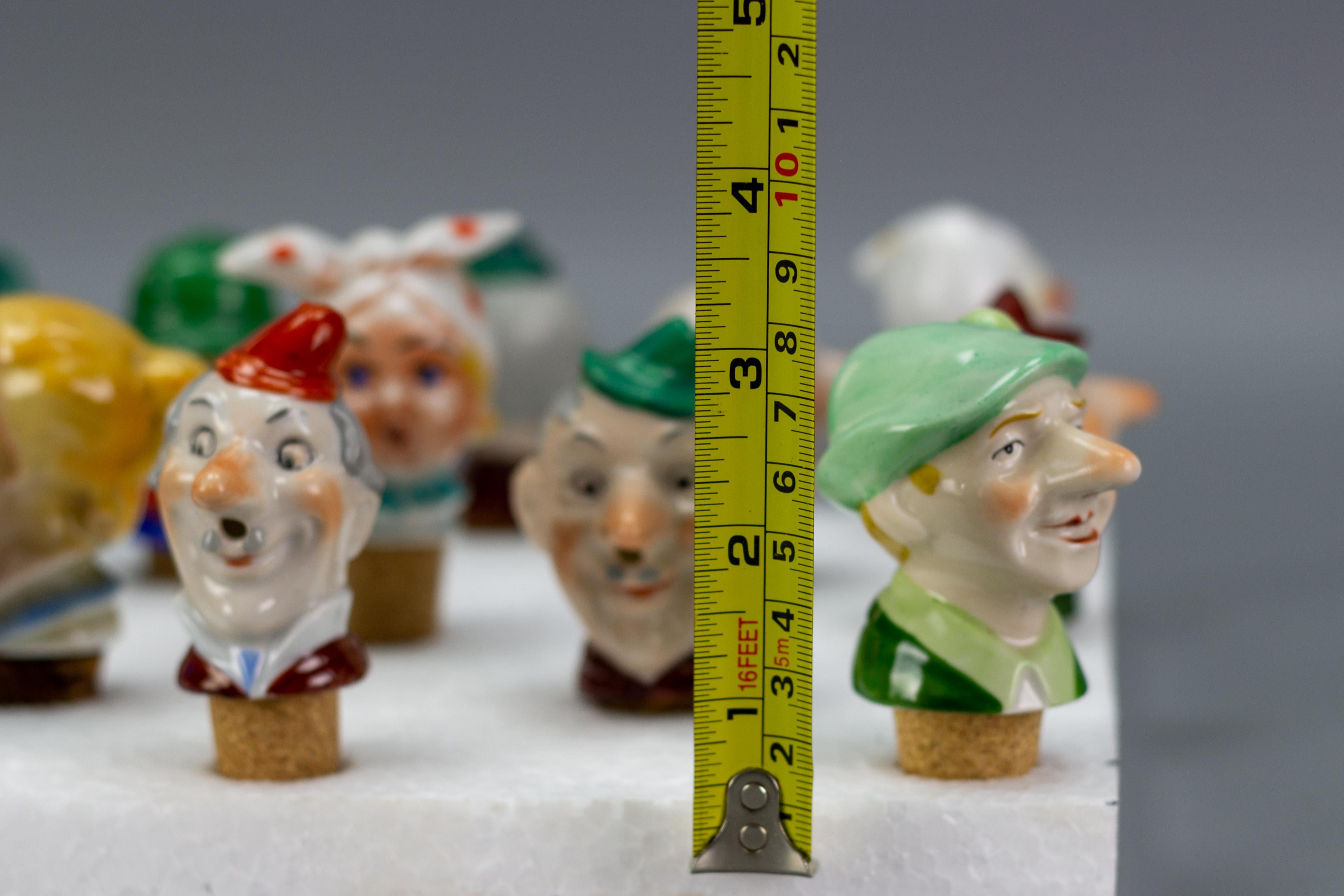 Set of 13 German Figural Porcelain and Cork Pourers Bottle Stoppers, 1930s For Sale 3