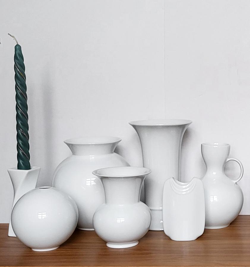 Mid-Century Modern Set of 13 German Vintage Minimalist White Porcelain Vases 1950s-1980s. For Sale