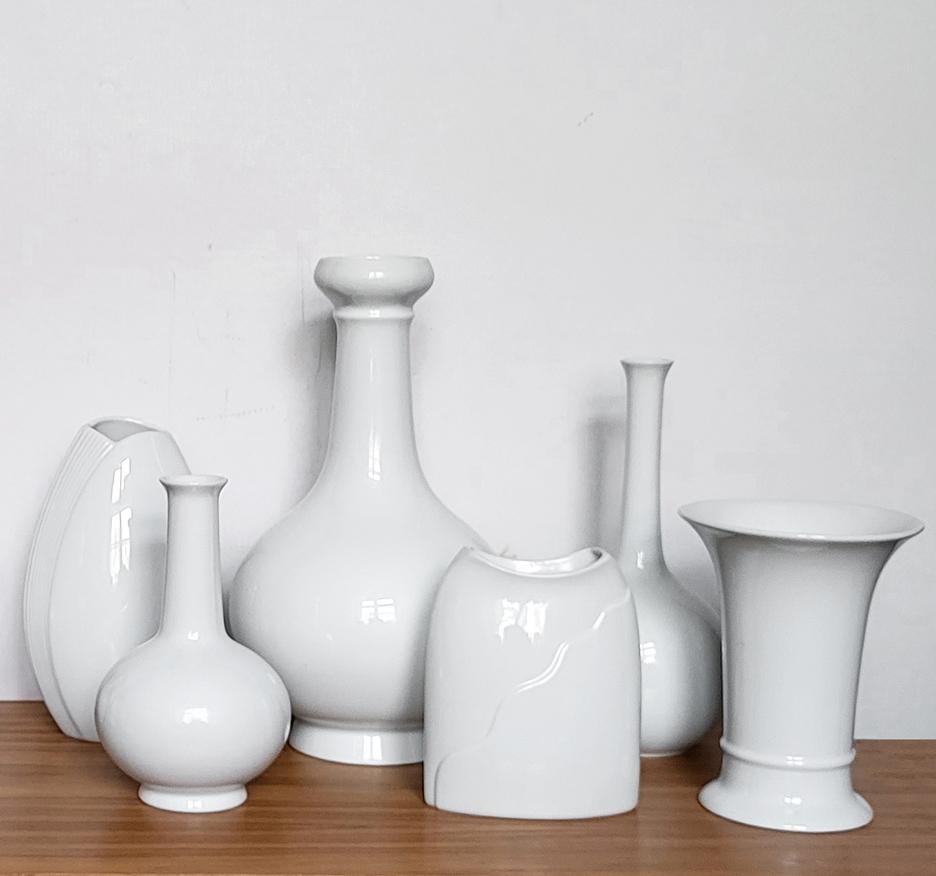 Glazed Set of 13 German Vintage Minimalist White Porcelain Vases 1950s-1980s. For Sale