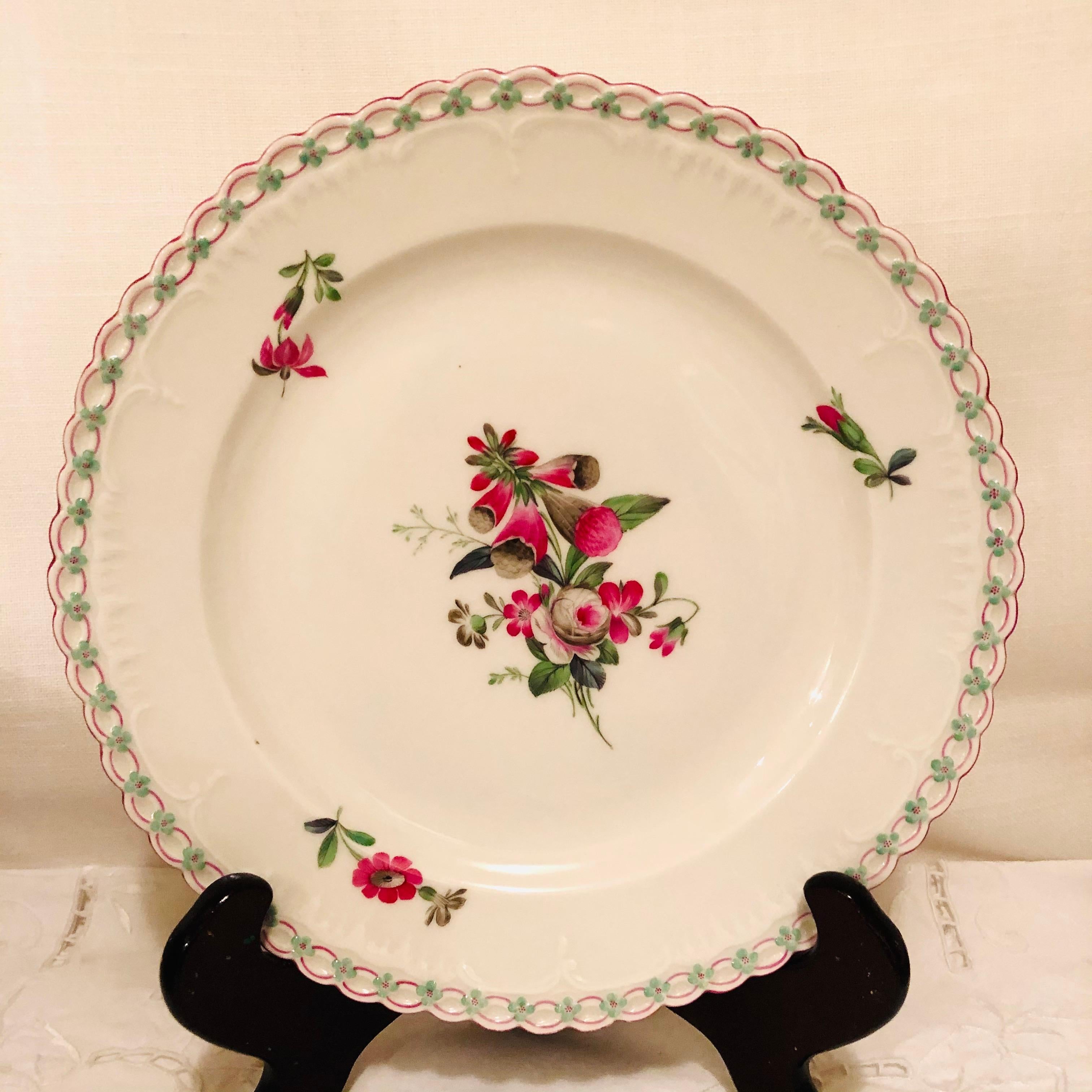 Set of 13 KPM Dinner Plates Each Painted Differently With Raised Forget Me Nots 3