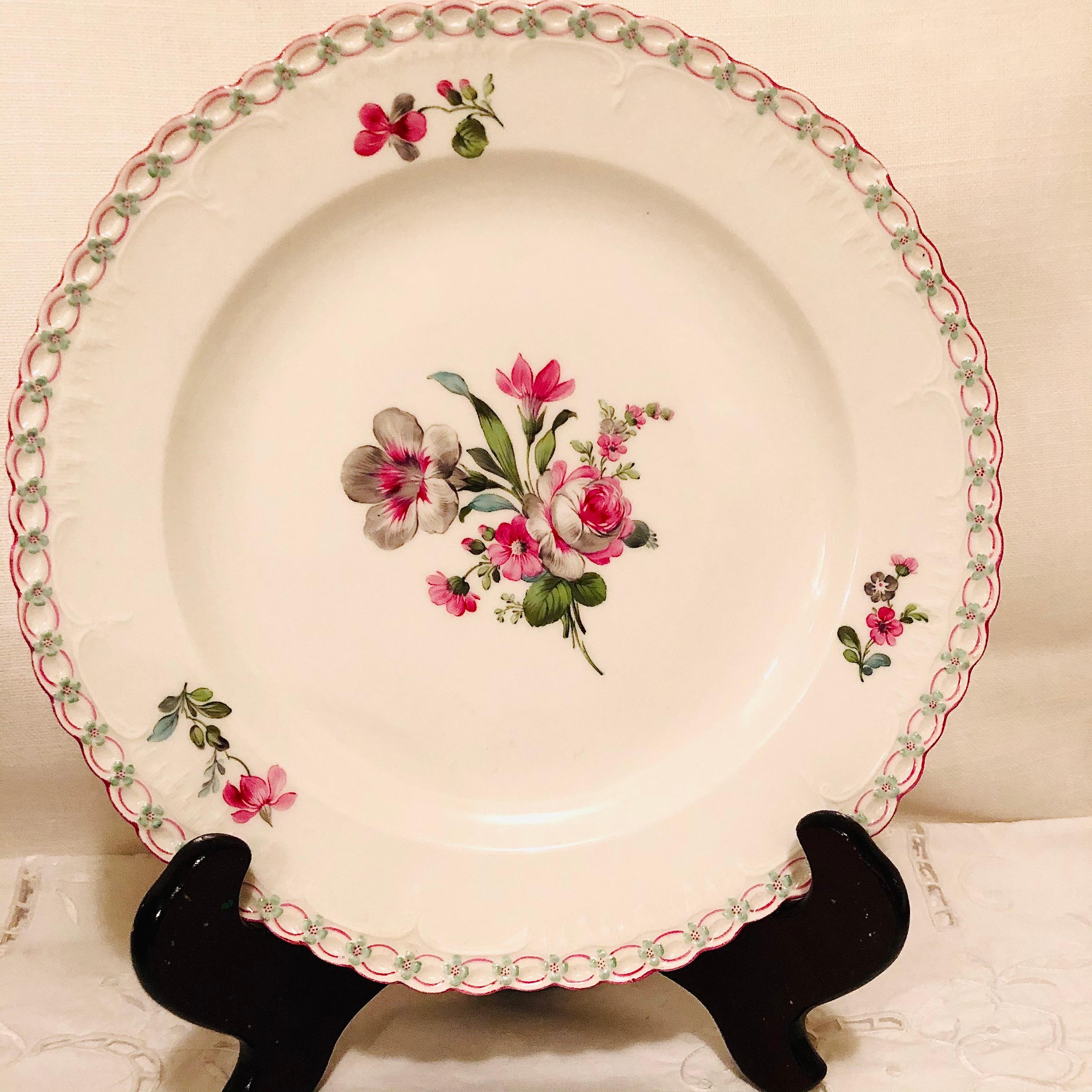 Set of 13 KPM Dinner Plates Each Painted Differently With Raised Forget Me Nots 4